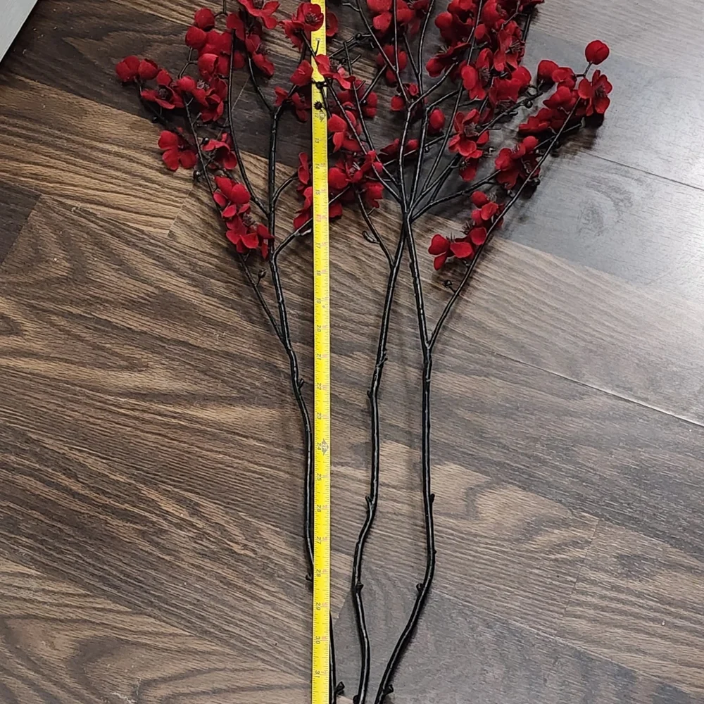 Plum Blossom Branches  3 Piece Silk Red Decorative Floral 38 Inches Long